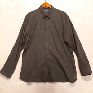 T.M. Lewin Mens Long Sleeve Button Shirt XL Green/Black Lyocell Wool Blend